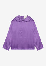 Douuod Kids Girls Peter Pan Collar Satin Blouse Purple DX5A40S0215/R_DOUD-554