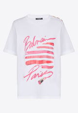 Balmain Lipstick Print Logo T-shirt White EF0EF135GE91_WHITE