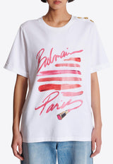 Balmain Lipstick Print Logo T-shirt White EF0EF135GE91_WHITE
