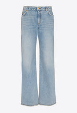 Balmain Crystal Logo Patch Straight Jeans Denim EF0MI050DF75_DENIM