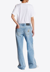 Balmain Crystal Logo Patch Straight Jeans Denim EF0MI050DF75_DENIM