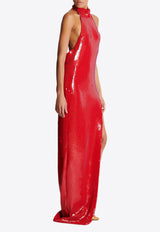 Balmain Halterneck Sequined Gown Red EF0RP148XK97_RED