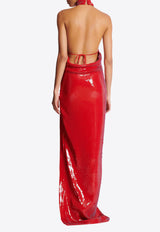 Balmain Halterneck Sequined Gown Red EF0RP148XK97_RED