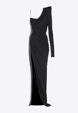 Balmain Draped Asymmetrical One-Shoulder Gown Black EF0RR965PD03_BLACK
