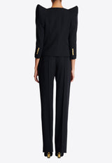 Balmain Structured Shoulders Cropped Blazer Black EF0SC260ME54_BLACK