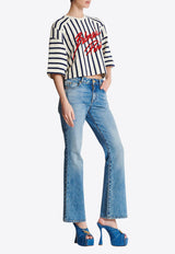 Balmain Striped Cropped Baseball T-shirt White EF1EE080BC95_MULTI COLO