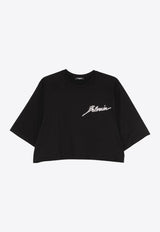 Balmain Signature Logo Cropped T-shirt Black EF1EE125PC70_BLACK WHIT