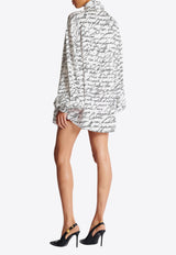 Balmain Love Letter Print Silk Blouse with Bow White EF1HT020VH61_WHITE MULT