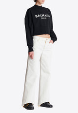 Balmain Logo Print Cropped Sweatshirt Black EF1JQ002BB02_BLACK WHIT