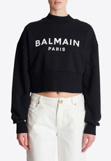 Balmain Logo Print Cropped Sweatshirt Black EF1JQ002BB02_BLACK WHIT