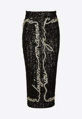 Balmain Love Letter Sequined Midi Skirt Black EF1LD480PC70_BLACK