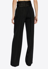 Balmain Wool Tailored Pants with Satin Waistband Black EF1PO161ME54_BLACK