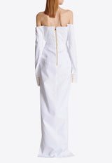 Balmain Shirt-Effect Off-Shoulder Poplin Maxi Dress White EF1RN215CB02_WHITE