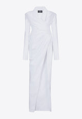 Balmain Shirt-Effect Off-Shoulder Poplin Maxi Dress White EF1RN215CB02_WHITE