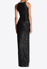 Balmain Love Letter Embroidered Sequined Gown Black EF1RO140PC70_BLACK WHIT