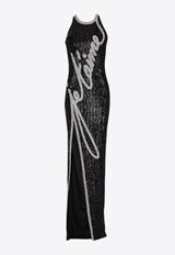 Balmain Love Letter Embroidered Sequined Gown Black EF1RO140PC70_BLACK WHIT