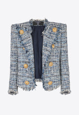 Balmain Cropped Tweed Edge-to-Edge Jacket Blue EF1SC240CF77_DENIM