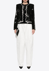 Balmain Love Letter Sequined Jacket Black EF1SK740PC70_BLACK