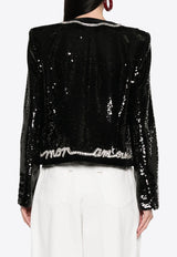 Balmain Love Letter Sequined Jacket Black EF1SK740PC70_BLACK