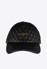 Balmain Quilted Leather Baseball Cap Black EF1XA330LD88_BLACK