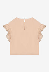 Elie Saab Kids Girls Perforated Ruffled Blouse Beige EFTP028 V1_BEIGE