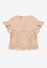 Elie Saab Kids Girls Perforated Ruffled Blouse Beige EFTP028 V1_BEIGE