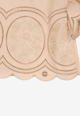 Elie Saab Kids Girls Perforated Ruffled Blouse Beige EFTP028 V1_BEIGE