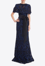 BADGLEY MISCHKA Lace Overlay Capelet A-Line Gown Navy EG4637_NAVY MULTI