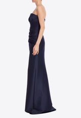 BADGLEY MISCHKA Ruched Mikado Trumpet Gown Navy EG4651_NAVY