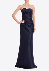 BADGLEY MISCHKA Ruched Mikado Trumpet Gown Navy EG4651_NAVY