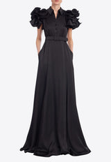 BADGLEY MISCHKA Ruffled Neckline Maxi Dress Black EG4654_BLACK