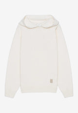 Eleventy Boys Logo Patch Hooded Sweater in Wool and Cashmere Ivory EX9P30-Z2498_IVORY