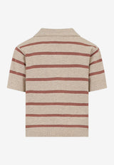 Eleventy Boys Knitted Stripe Polo T-shirt Beige EY9P11-Z3669_BEIGE MULT