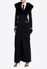 Dolce & Gabbana Faux Fur Collar Long Silk Georgette Coat Black F0W0VT FUAFZ N0000