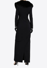 Dolce & Gabbana Faux Fur Collar Long Silk Georgette Coat Black F0W0VT FUAFZ N0000