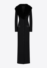 Dolce & Gabbana Faux Fur Collar Long Silk Georgette Coat Black F0W0VT FUAFZ N0000
