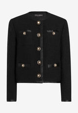 Dolce & Gabbana Single-Breasted Bouclé Tweed Jacket Black F27DAZ FU3JL N0000