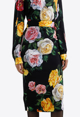 Dolce & Gabbana Floral Charmeuse Midi Pencil Skirt Multicolor F4B6UT FSA7B HN5IY