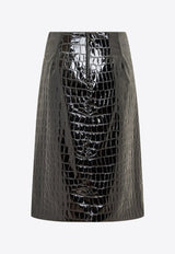 Dolce & Gabbana Croc-Embossed Faux Leather Midi Skirt Black F4CHWT FIM3I N0000