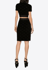 Dolce & Gabbana DG Logo Flocked Jersey Skirt Black F4CJUT FJ7DL N0000