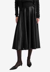 Dolce & Gabbana Silk Satin Midi Flared Skirt Black F4CSOT FU1NU N0000