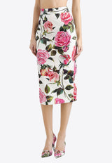 Dolce & Gabbana Rose Print Jacquard Midi Skirt Multicolor F4CVPT FSRQJ HA5IG