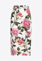 Dolce & Gabbana Rose Print Jacquard Midi Skirt Multicolor F4CVPT FSRQJ HA5IG
