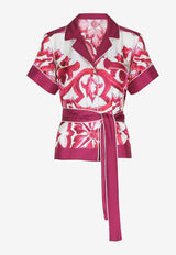 Dolce & Gabbana Majolica Print Silk Twill Belted Shirt Multicolor F5G67T HI1BF HE3TN