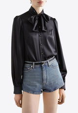 Dolce & Gabbana Satin Shirt with Front-Bow Black F5P98T FURAG N0000