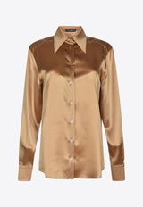Dolce & Gabbana Long-Sleeved Silk Shirt Champagne F5R13T FU1AU M2366