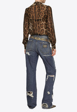 Dolce & Gabbana Leopard Print Ruffled Silk Blouse Brown F5R16T IS1MN HY13M