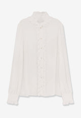 Dolce & Gabbana Silk Crewneck Long-Sleeved Shirt White F5S83T FU1AR W0800