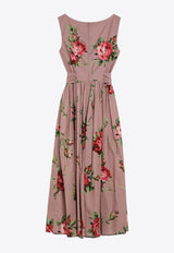 Dolce & Gabbana Bouquet Rose Print Midi Dress Pink F612PTHS5UT/S_DOLCE-HF5ZN