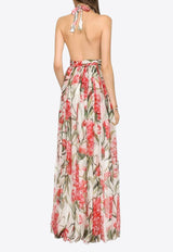 Dolce & Gabbana Carnation Print Halterneck Maxi Dress Multicolor F6ALPT IS1P0 HA3VL
